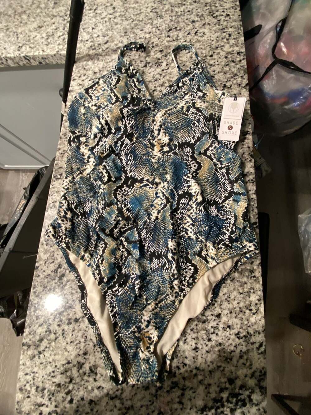 Shade & Shore Blue Snakeskin Medium Coverage One Piece Swimsuit Size L Long